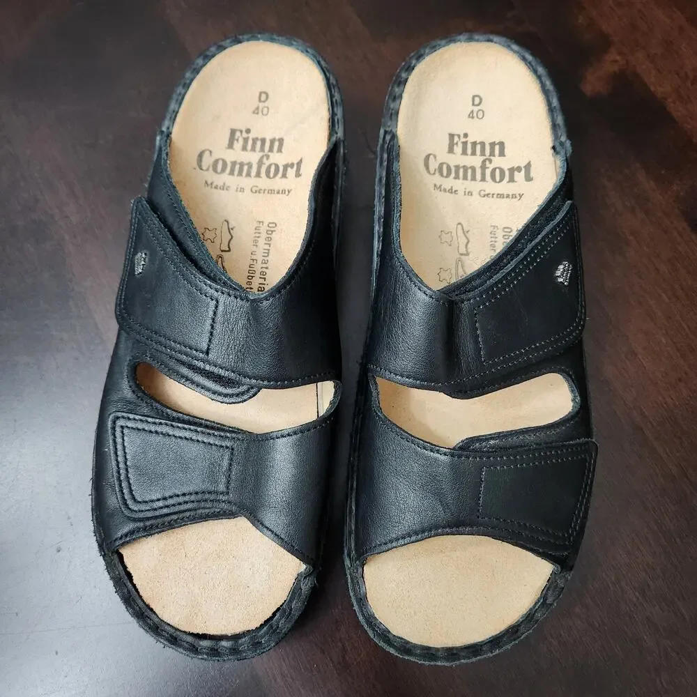 Finn Comfort Jamaica Black Leather Sandals Size EU 40